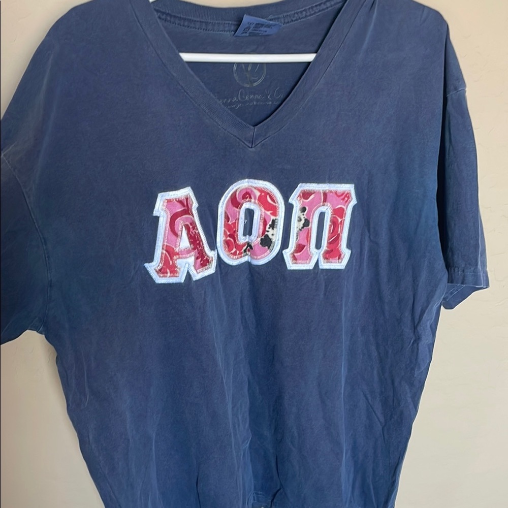 AOII / Alpha Omicron Pi Comfort Colors Blue V Neck Shirt
